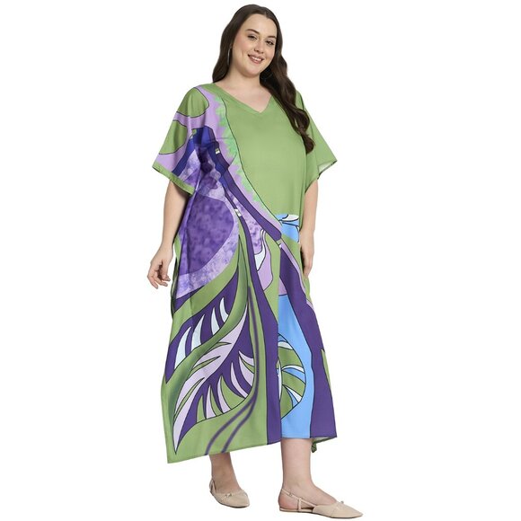 Gypsie Blu Women Leaf Printed Plus Size Kaftan Dress Evening Maxi for Party Wear - Picture 4 of 8